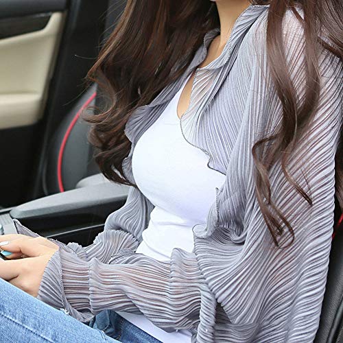 AKDSteel Sun Protection Sleeve Women Sun Block Chiffon Scarves Ruffles Long Sleeve Poncho Stole Female Shawls Snud Women's Gray 140-150cm for Automotive Parts Accessories