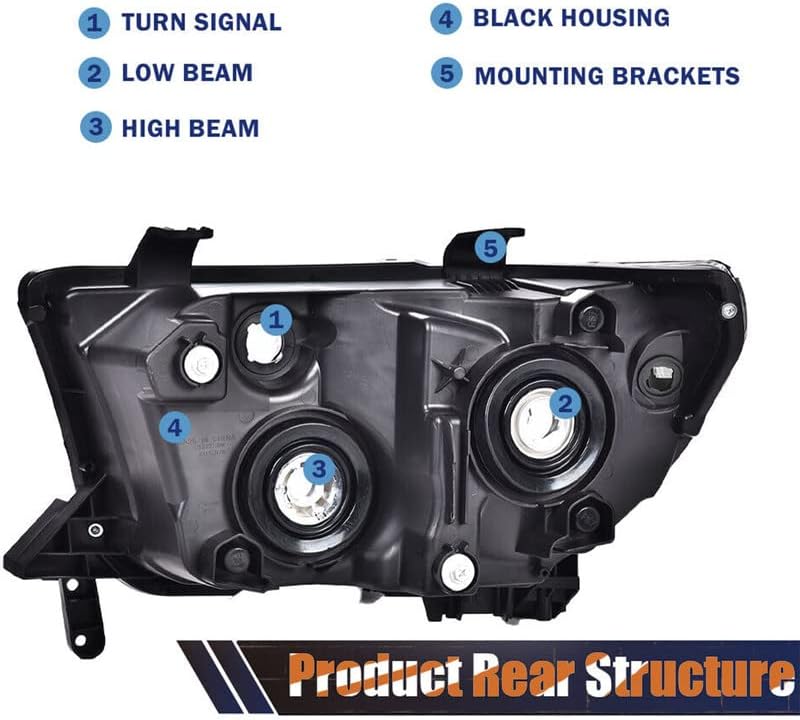 Headlights Compatible with 2008~2017 To.yo.ta Sequoia Limite,Platinum,SR5 Headlamps Compatible with 2007~2013 To.yo.ta Tundra Base,Limited,SR5, Platinum Driver Side+Passenger Side