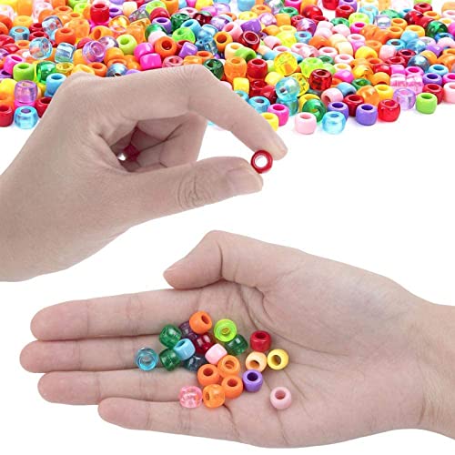 BAKHK 1000 kusů barevných perel k navlékání velký otvor akryl korálky pro kutilské perly 20 barev čiré Pony Beads pro náhrdelníky, náramky, výrobu šperků