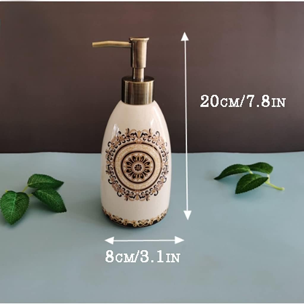 Retro Ceramic Soap Dispenser Large Capacity Pump Bottle Lotion Dispenser Suitable for Hotel Family Bathroom (B)
