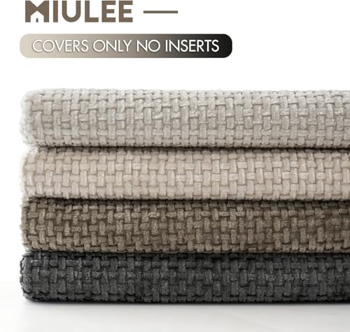 Image of MIULEE Pack of 4 Couch Throw Pillow Covers 24x24 Inch Neutral Soft Decorative Chenille Pillow Covers Farmhouse Boho Accent Cushion Covers for Mid Century Modern Spring Decor Sofa Bedroom Living Room