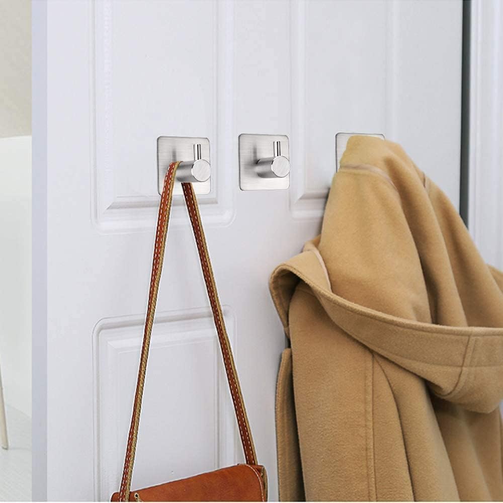 DME SALES 1 pcs Self-Adhesive Stainless Steel Hooks: Heavy-Duty Wall Hanging Solution for Bathroom & Kitchen - Waterproof, Drill-Free, Strong Coat/Towel Wall Hooks D-SSH6 2