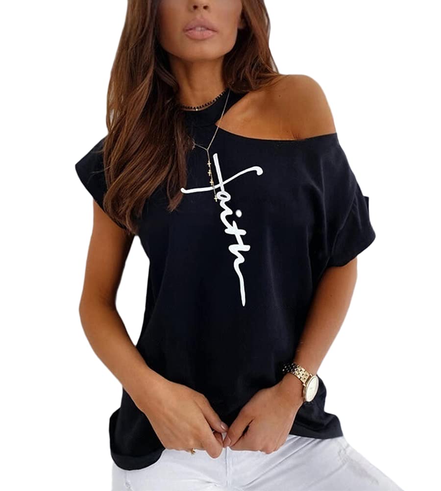 ORANDESIGNE Camiseta con Estampado de Corazones para Mujer Manga Corta sin Hombro Blusas Camisa Suelto Verano Sexy T-Shirt Tops