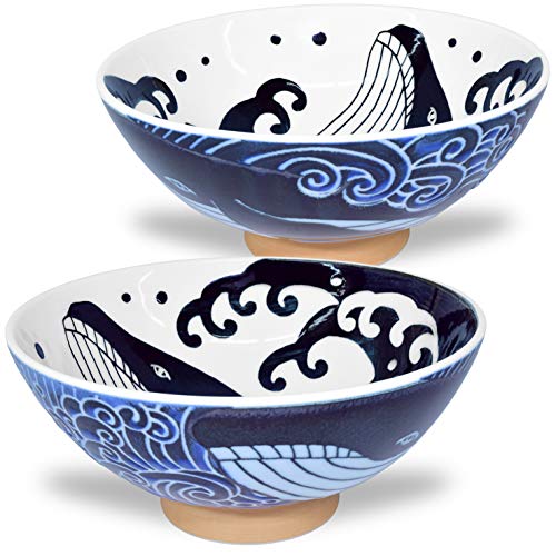 美濃焼 和茶碗 ライスラーメン 麺スープ サラダパスタ 波クジラチョーン 5.7インチ 17.5オンス 2個セット（Amazon）