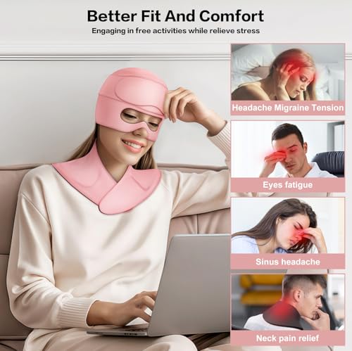 Image of Migraine Relief Cap and Neck Ice Pack Wrap with Ice Eye Masks,3 in 1 Detachable Hot and Cold Therapy Headache Relief Cap for Headaches, Stiff Neck,Eye Fatigue, Tension and Pain Pink
