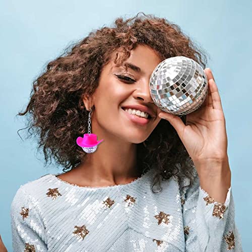 Disco Ball Earrings for Women, Western Cowboy Hat Earrings Mirror Ball Earrings 60s 70s Outfits Dance Party Costume Accessory Gifts4
