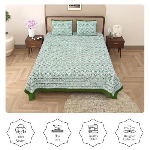 Image of Opulent Collection Double Bedsheet with 2 Pillow Cover | 100% Cotton Bedsheets for Double Bed | Handloom Bedsheet | Size 86x90 inches | King Size (90X102 Inches) (Grey Asparagus, King)