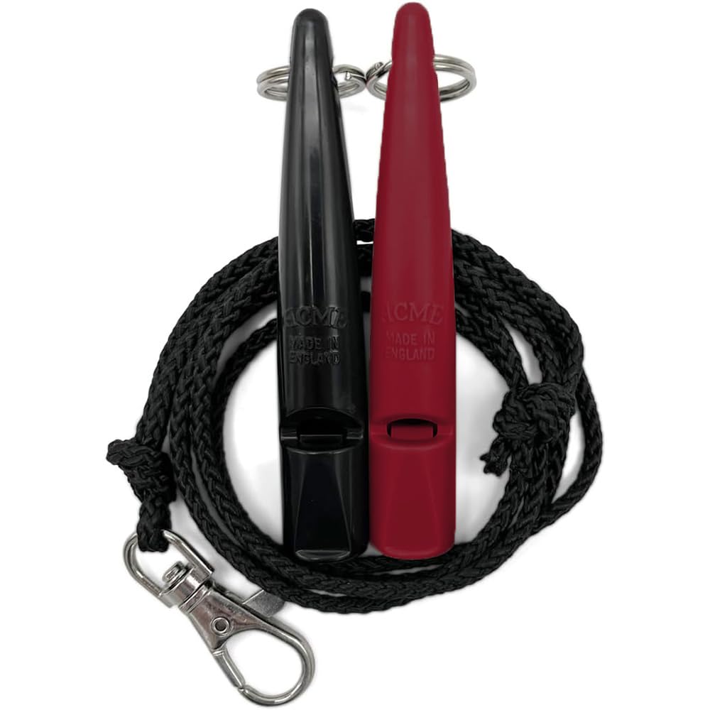 ACME Silbato para perros n.º 211,5 con banda de silbato, en paquete doble, 2 silbatos con 2 cintas, ideal para la devolución de llamada – ruidoso y de largo alcance (negro + fucsia)