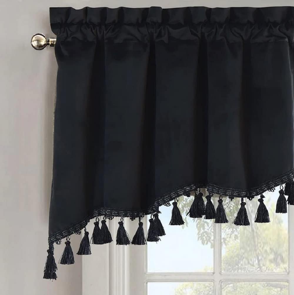 Royal Tradition Heavyweight Velvet Swag Valances, Set of 2 (35x30) Rod Pocket Window Valances, Black