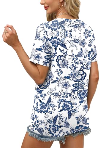 Image of WEESO Womens Tops Summer Short Sleeve V Neck Blouses Business Casual Loose Fit Tshirts Trendy Fashion Outfits