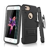 iPhone 7 Case, 2-Pack Screen Protector & Belt Clip & Kickstand & Card Holder TORUBIA Combo Heavy Duty Dual Layer Shockproof Full Body Extreme Protective Cover Holster for iPhone 7 - Black