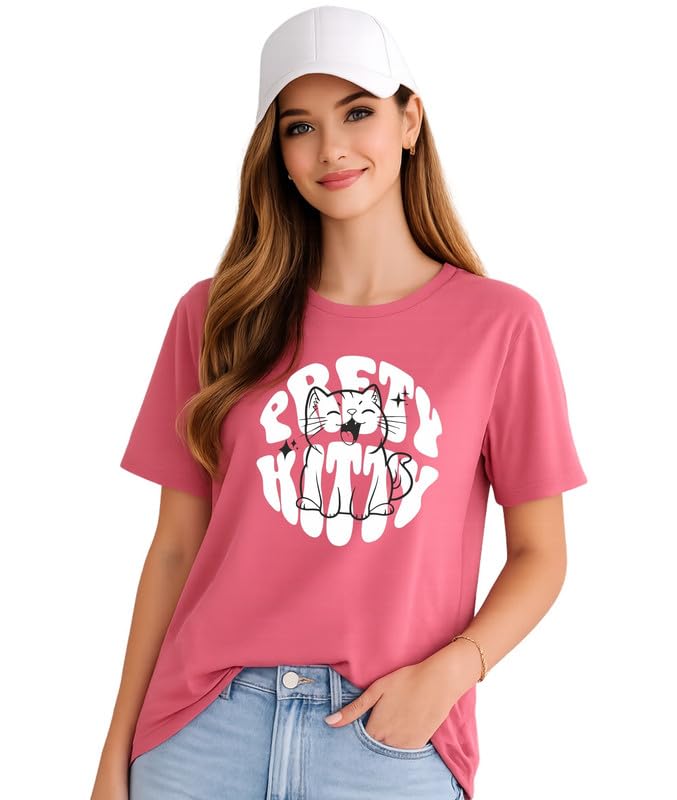 Image of London Hills Women's Loose Fit Graphic Printed T-Shirt | Soft Cotton Blend Fabric | Round Neck Half Sleeve Casual Top, Travel & College