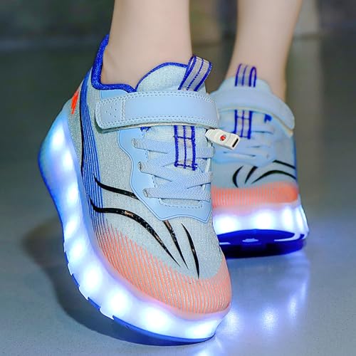 Patins à roulettes enfant bleus avec roues rétractables et LED - 3
