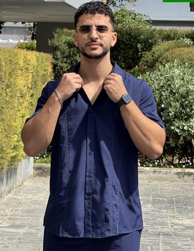Image of COOFANDY Mens Cuban Guayabera Shirt Short Sleeve Button Down Shirts Summer Beach Vacation Shirts