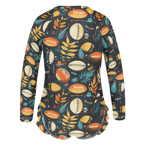 ALAZA Football Helmet Ball Leaf Girls One Piece Swimsuit Long Sleeve Rash Guard Swimsuits UV 50+ Swimwear Zipper3