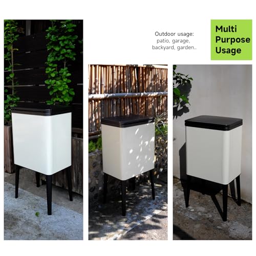 Image of Dog Poop Trash Can Outside,Tall high Legs 4 Gallon Stainless Steel Dog Waste Press Trash Can with Lid,Include Inner Bucket and Universal Wheels,Backyard,Patio,Garage,Kitchen Garbage Can