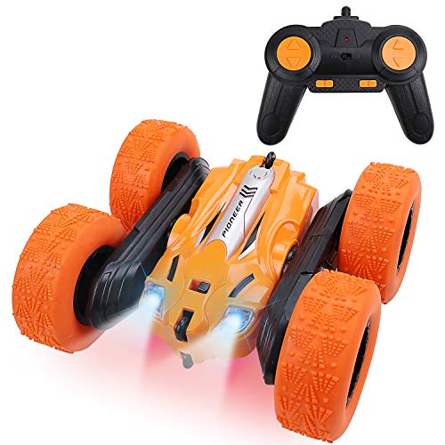 Jellydog Toy Remote Control Stunt Car, 360 Degree Flips Double Sided Rotating Race Car, High Speed Flashing Remote Controlled Car for Kids,Orange