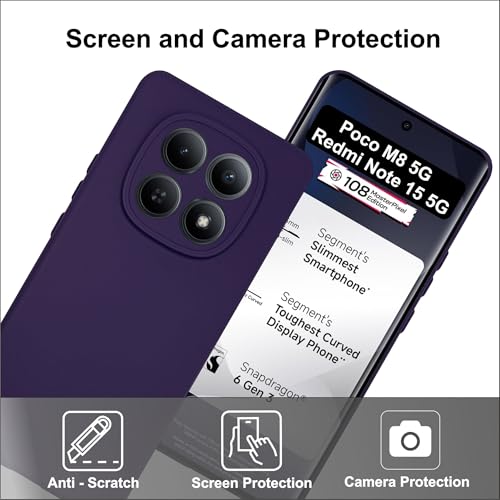 Image of SBMS Silicone Back Cover Case for Redmi Note 15 5G / Poco M8 5G | Soft Micro-Fibre Lining Inside | Camera Protection Bump | Shockproof Back Cover Case for Poco M8 5G (Candy Cloth Purple)