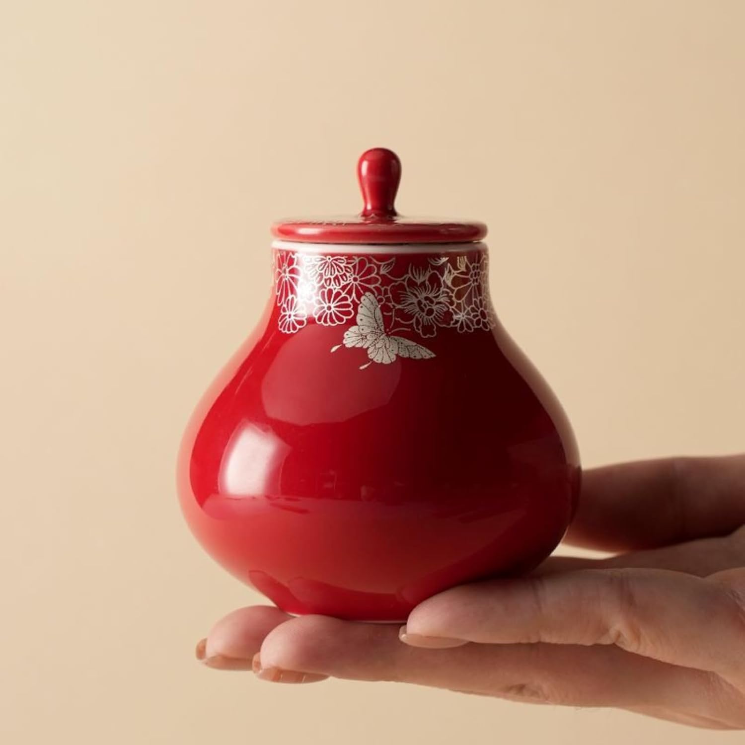 Mini Ceramics Tea Canister, 130ml 4.3oz, Jingdezhen Sealed Jar Tea Storage Jar