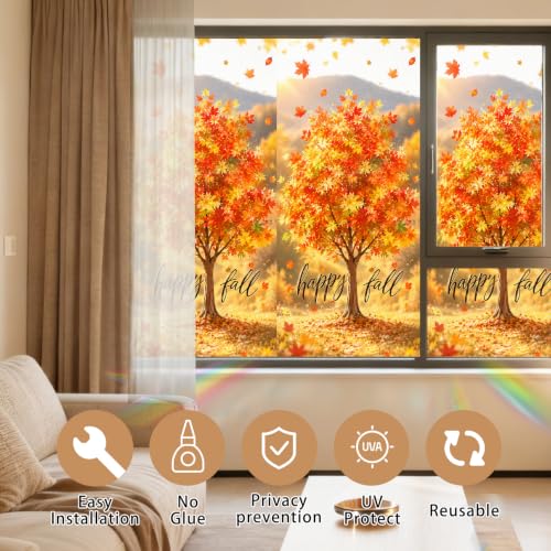 Image of Nuxovilar Fall Window Cling 17.7 x 39.4 in, White Frosted Maple Tree