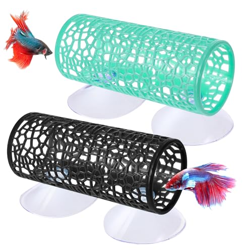 Betta Fish Tunnelチューブ 2個 Betta Fish Toys Black Bettas Fishs Tunnel ハンモック ベタトンネル 水泳チューブ ソフトエッジ ベタハンモック ベッド ベタタンクアクセサリー 吸盤付き ザリガニエ