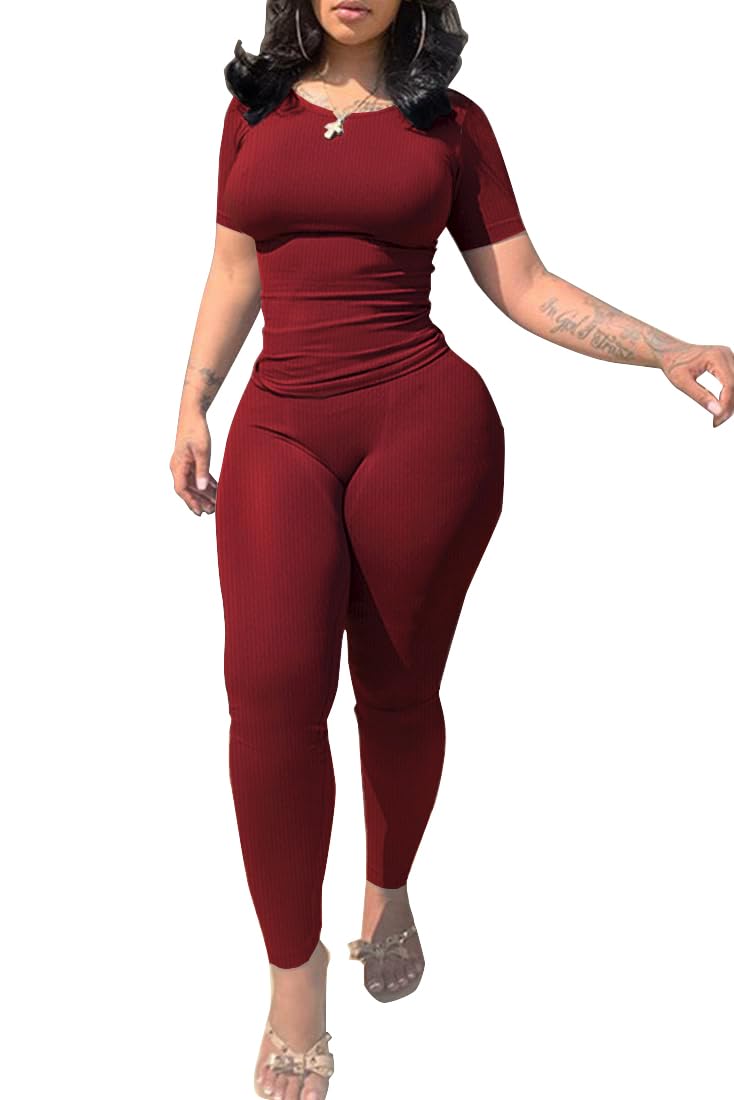 PINSV 2 Piece Sets for Women Summer Casual Jogger Workout Outfits Fitted Crew Neck T-shirt High Waist Legging