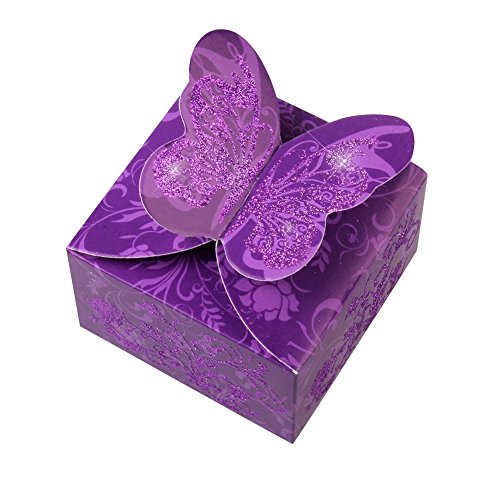 Krismile 50 Pcs Shiny Glitter Sparkling Butterfly Diy Square Wedding Bridal Party Favor Candy Gift Boxes (Purple) #TOP7