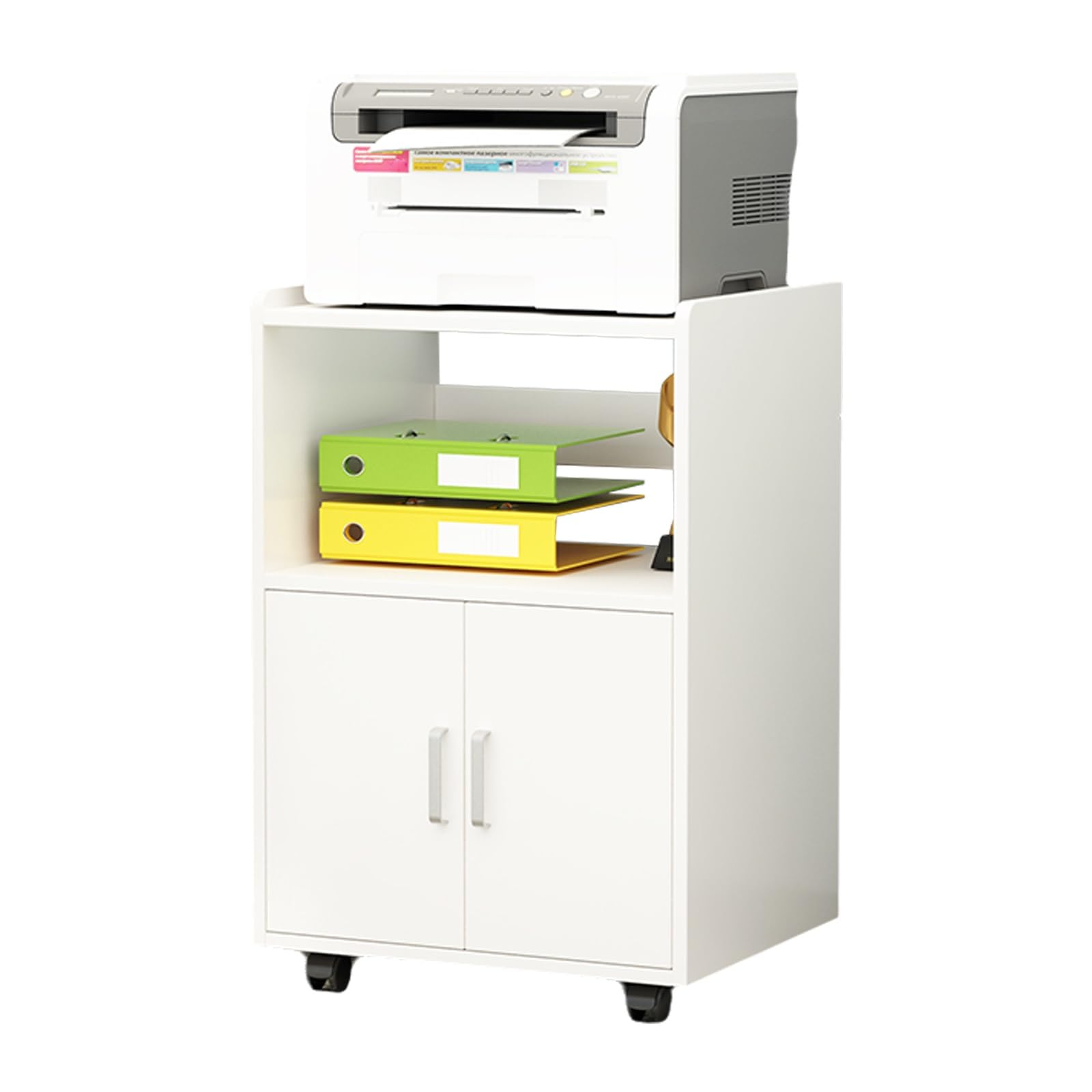 Aioneer White Small Filing Cabinet On Wheels - Solid Wood Particle Board, Rounded Corners, Mobile File Storage, Printer Cart For Home Office Nization