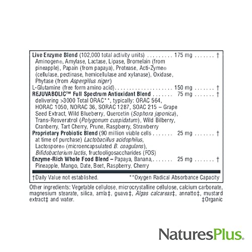 Naturesplus Ageloss Digestion Support - 90 Capsules - Prebiotics, Live Enzymes & 150 Mg L-Glutamine - Gluten Free - 30 Servings #TOP4