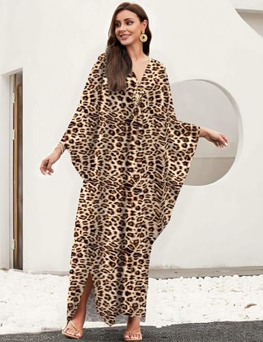 Image of MAKABO Kaftan Dresses for Women, V Neck Moo Moos Colorful Print Cover Ups Caftan Beach Dresses for Swimwear