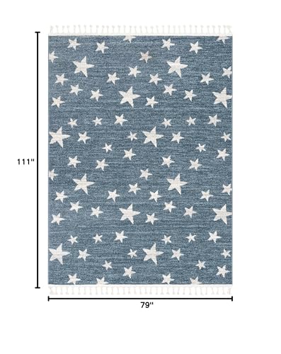 Well Woven KEN-24-6 Kennedy Stars 6'7 Inch X 9'3 Inch Blue Modern Kids Rug Area Rug thumb #1