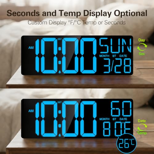 Image of JALL 18 inch Large Digital Wall Clock with Big Numbers, Remote, Timer, 12 RGB Wall Clock with Date and Temp for Teachers Seniors, Digital Clock for Arena, Gym, Living Room Classroom Decor (Blue)