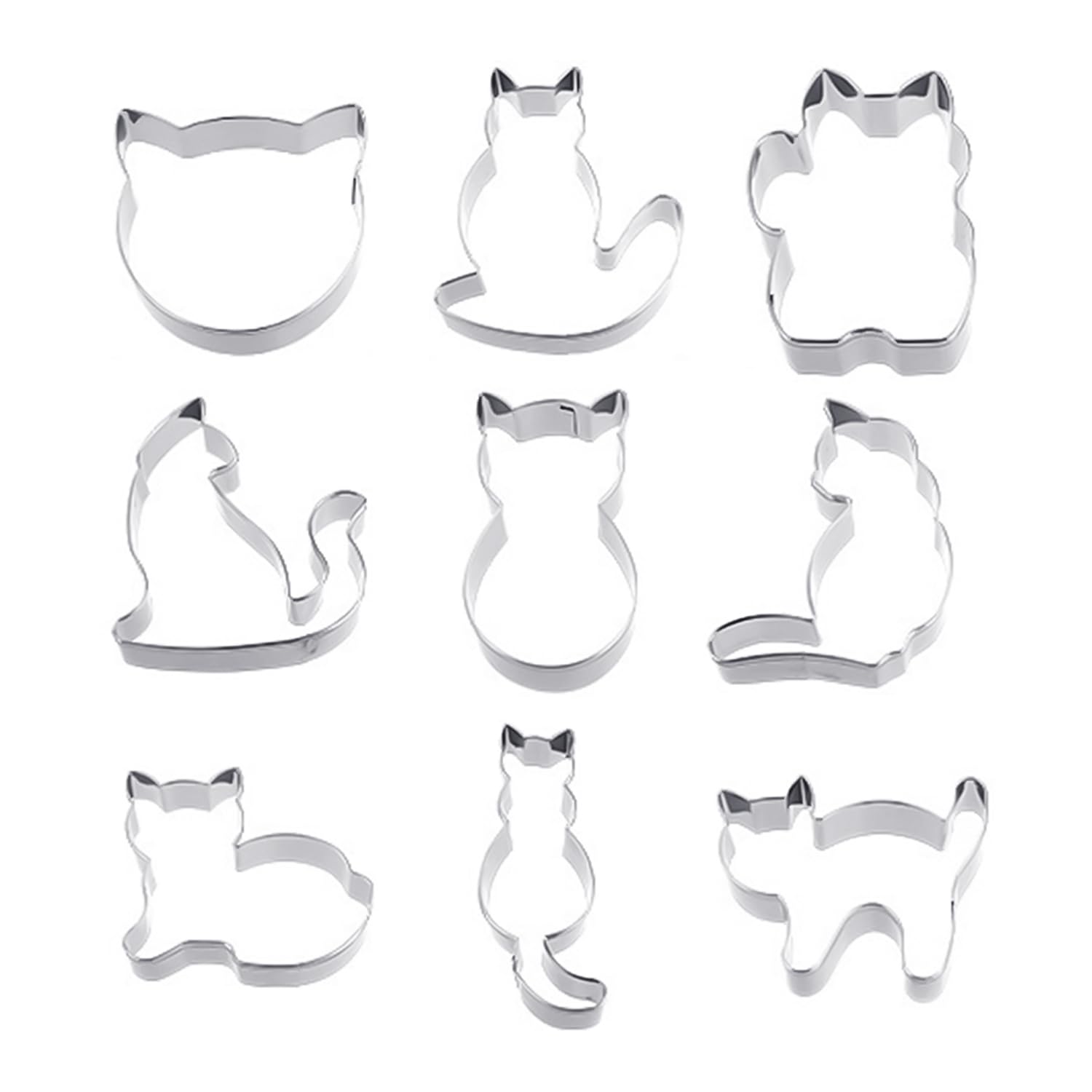9 Stück Kätzchen-Keksformen, Cartoon-Tierformen, Backwerkzeuge, Kreative Keksformen, Edelstahlformen