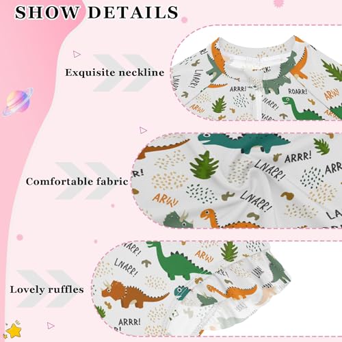 Cute Dinosaur Girls Long Sleeve Rashguard Swimsuit UV Protection One-Piece Swimwear Bathing Suit B04040854