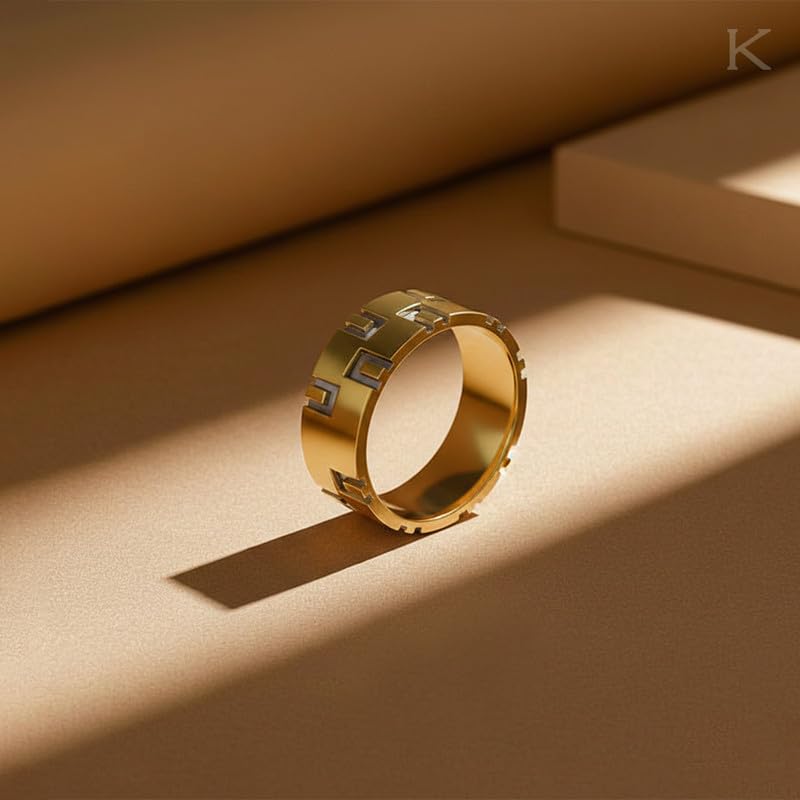 Image of Kisna Diamond & Gold Jewellery 18KT (750) Yellow Gold For Men|Real Gold Ring|Gold Ring Men|Stylish & Simple Daily Wear Gold Ring|Gift for Her, Birthday, Anniversary|Fortex Gold Band Ring for Him S16