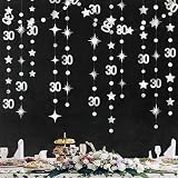 Silver 30th Birthday Decorations Number 30 Circle Dot Twinkle Star Garland Metallic Streamer Banner Backdrop for Mens Womens Happy Dirty Thirty Cheers to 30 Years Old 30th Anniversary Party Supplies