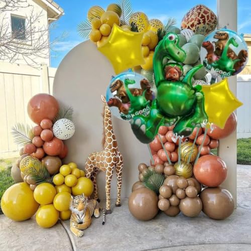 Image of Wanna Party Large Dinosaur Theme Birthday Decoration Set - Pack of 5 Foil Balloons for Jurassic Theme Jungle Animal Decoration