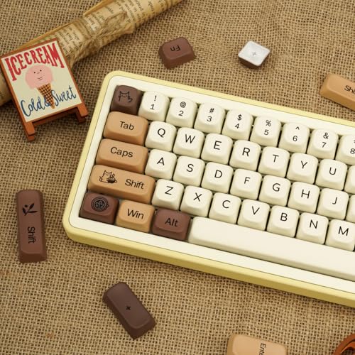 Image of Cute Keycaps Coffee Cat Brown PBT 130 Keys Key Cap for Cherry MX