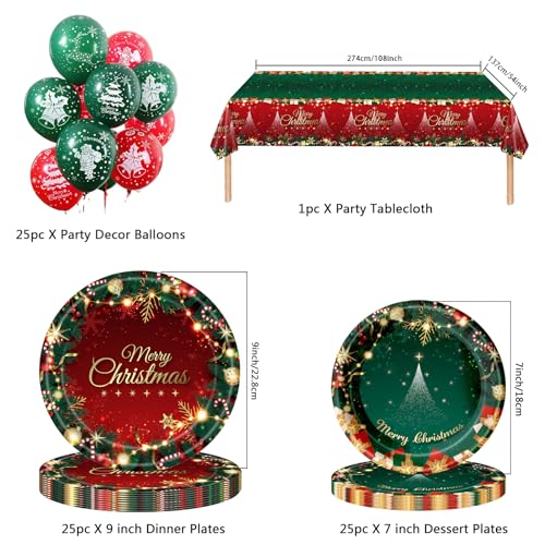 Temeisi SD-CJ Christmas Disposable Plates Set, 25 Set Christmas Disposable Plates For Party, Napkin Cutlery Plate Straws Tablecloth Banners For New Year Party Supplies Christmas Decor thumb #4