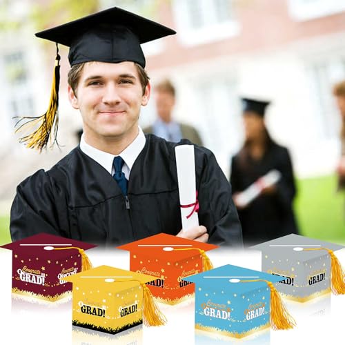 Image of 2026 Graduation Party Card Box, Maroon Gold Congrats Cap Card Holder Box with Tassel for 2026 Graduation Party Decorations