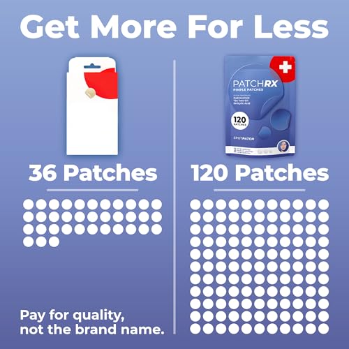 PatchRx Salicylic Pimple Patches (120 Pack), Salicylic Acid Acne Patches with Tea Tree Oil - Zit Patch and Pimple Stickers for Face for Skin Care - Salicylic Acid Acne Dots (Packaging May Vary)