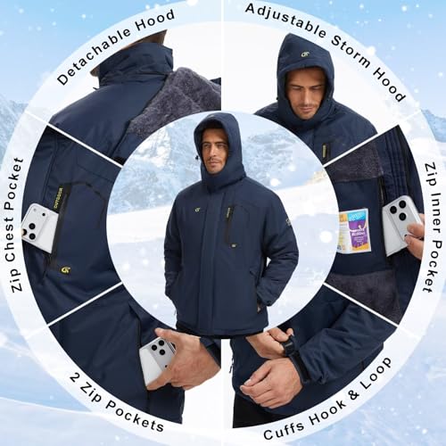 Image of QPNGRP Mens Waterproof Fleece Ski Jacket Windproof Winter Snow Coat