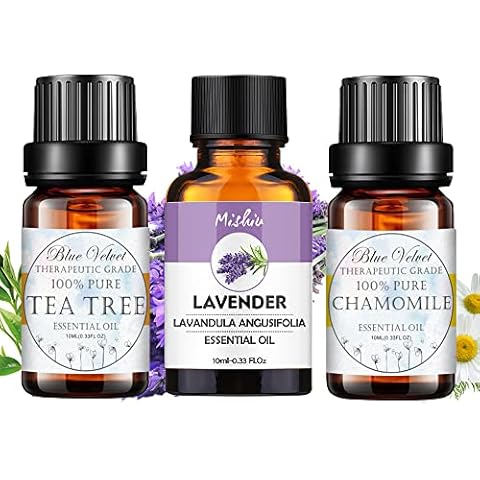 Essential Oils 3 Pack Set Lavender Chamomile Tea Tree Essential Oil Scents Kit Aromatherapy Diffuser Oils by Blue Velvet for Soap Bath Bomb DIY House Cleaning Cover