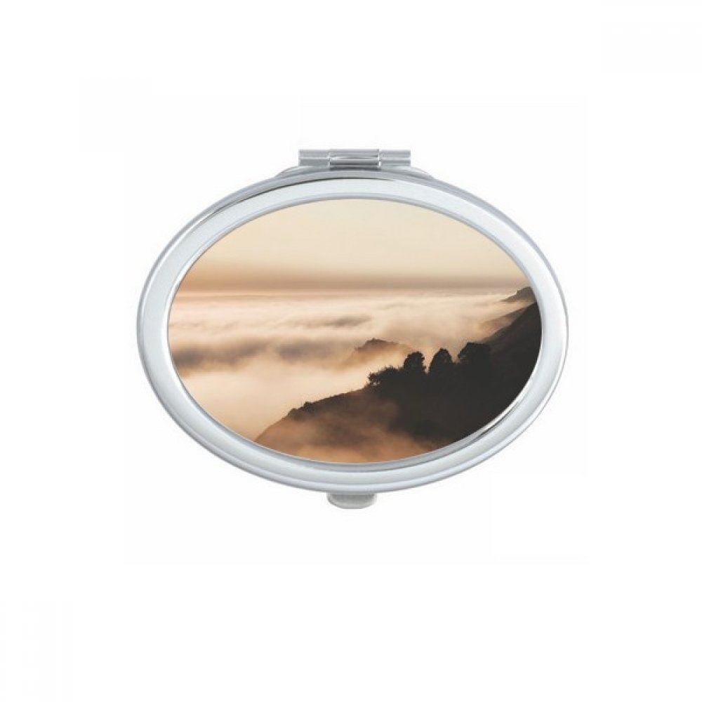Miroir ovale compact de poche avec paysage extérieur de lever du soleil pour maquillage de voyage