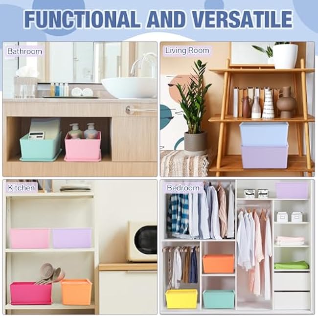 8 Pcs Storage Bins with Lids Small Plastic Storage Containers Stackable Storing Baskets Box for Organizing Shelves (Mixed Color)