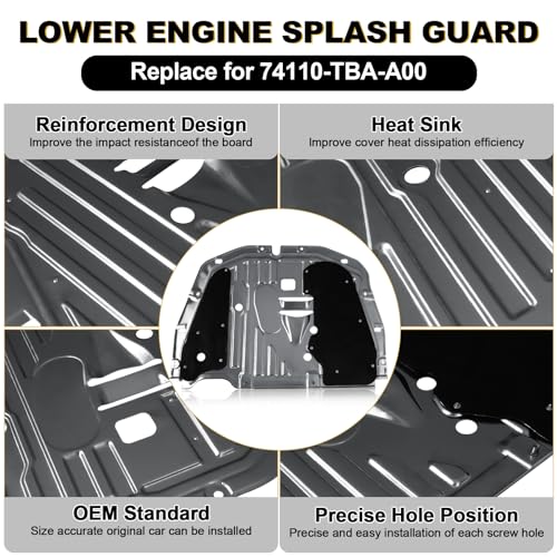74110-TBA-A00 Lower Engine Splash Guard Under Car Shield Cover Board for Honda Civic 2016 2017 2018 2019 2020 2021, Front Centre Underbody Shield | with 90674-TY2-A01 Pins and 90105-TBA-A00 Bolts by FOREBEN - Image 6