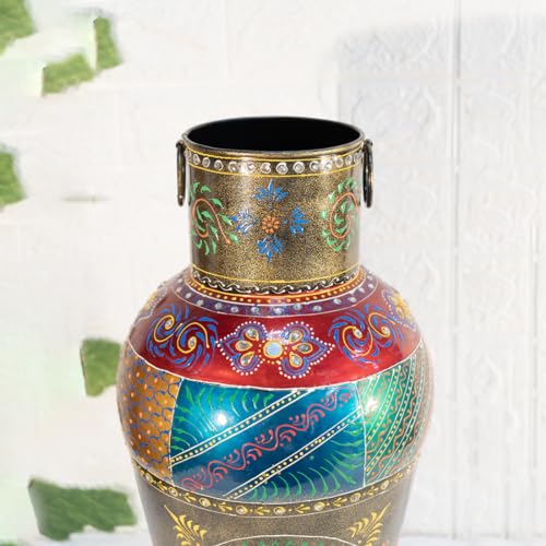 Image of Nostrae by Ekhasa Handpainted Metallic Tall Flower Vase for Home Decor (Large) | Long Flower Vase Gift for Weddings, Housewarmings | Decorative Metal Vase for Living Room, Office & Bed Corner