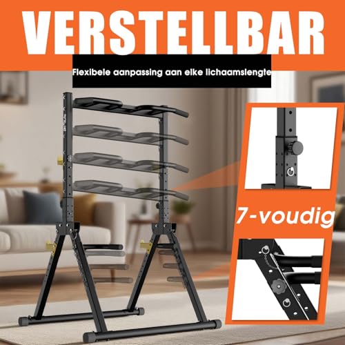 DH FitLife Opvouwbare Power Tower Dip Station | Vrijstaande optrekstang tot 150 kg met dipbars en haltersteunen | Krachtstation Krachttoren | Fitnessstation | Power Rack voor Thuisgym - Afbeelding 6