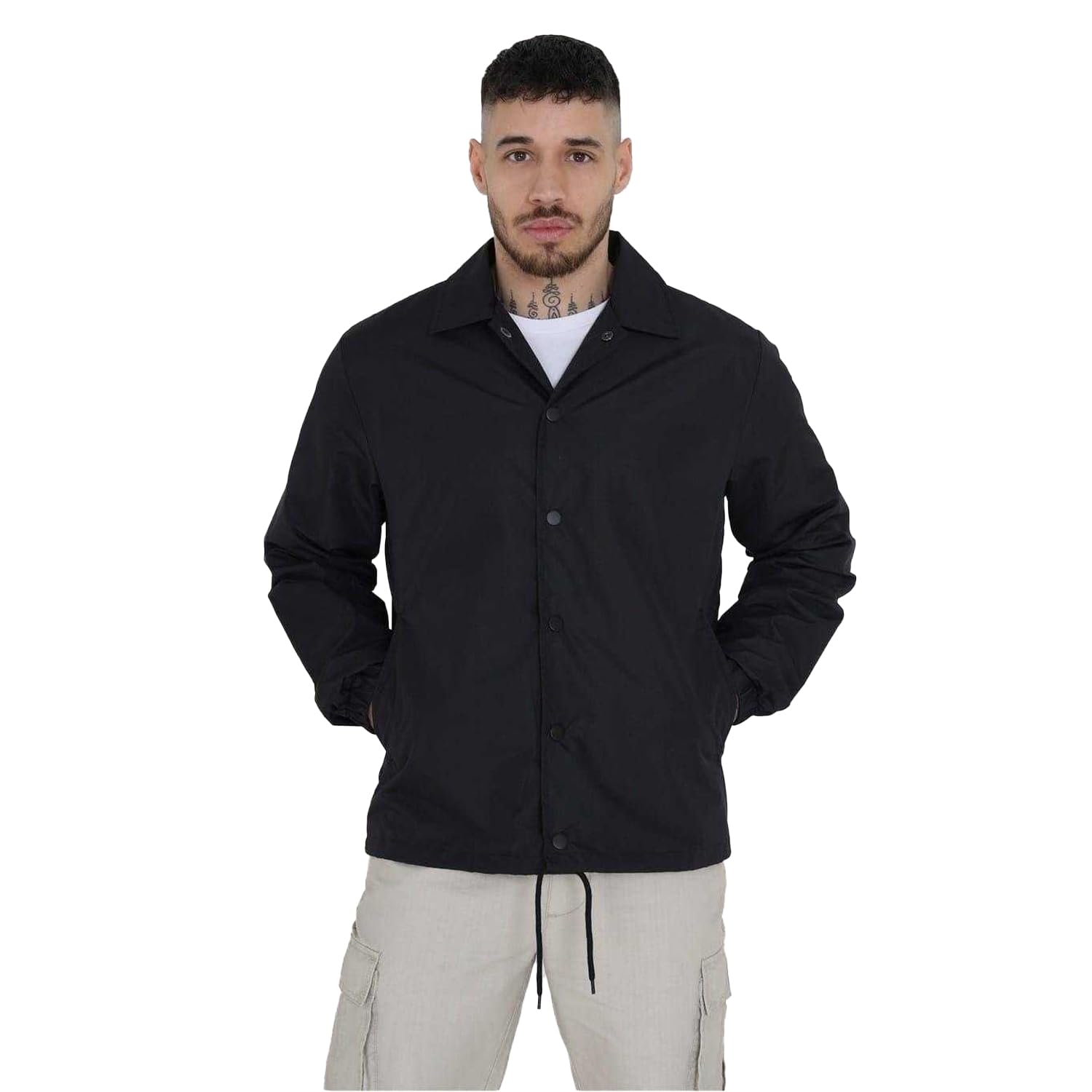 Brave Soul Men's Lightweight Coach Jacket With Drawcord Hem - Black - Large