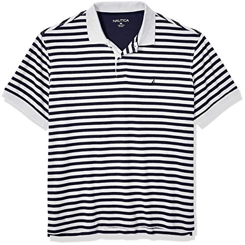 Nautica mens Classic Fit Short Sleeve 100% Cotton Stripe Soft Polo Shirt, Bright White, X-Large Tall US